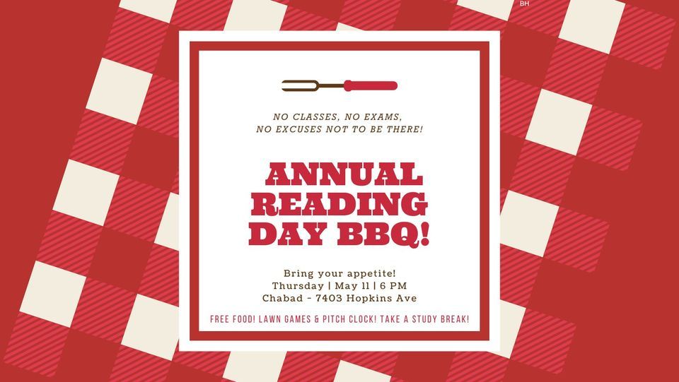 Annual Reading Day BBQ!, UMD Chabad, College Park, 11 May 2023