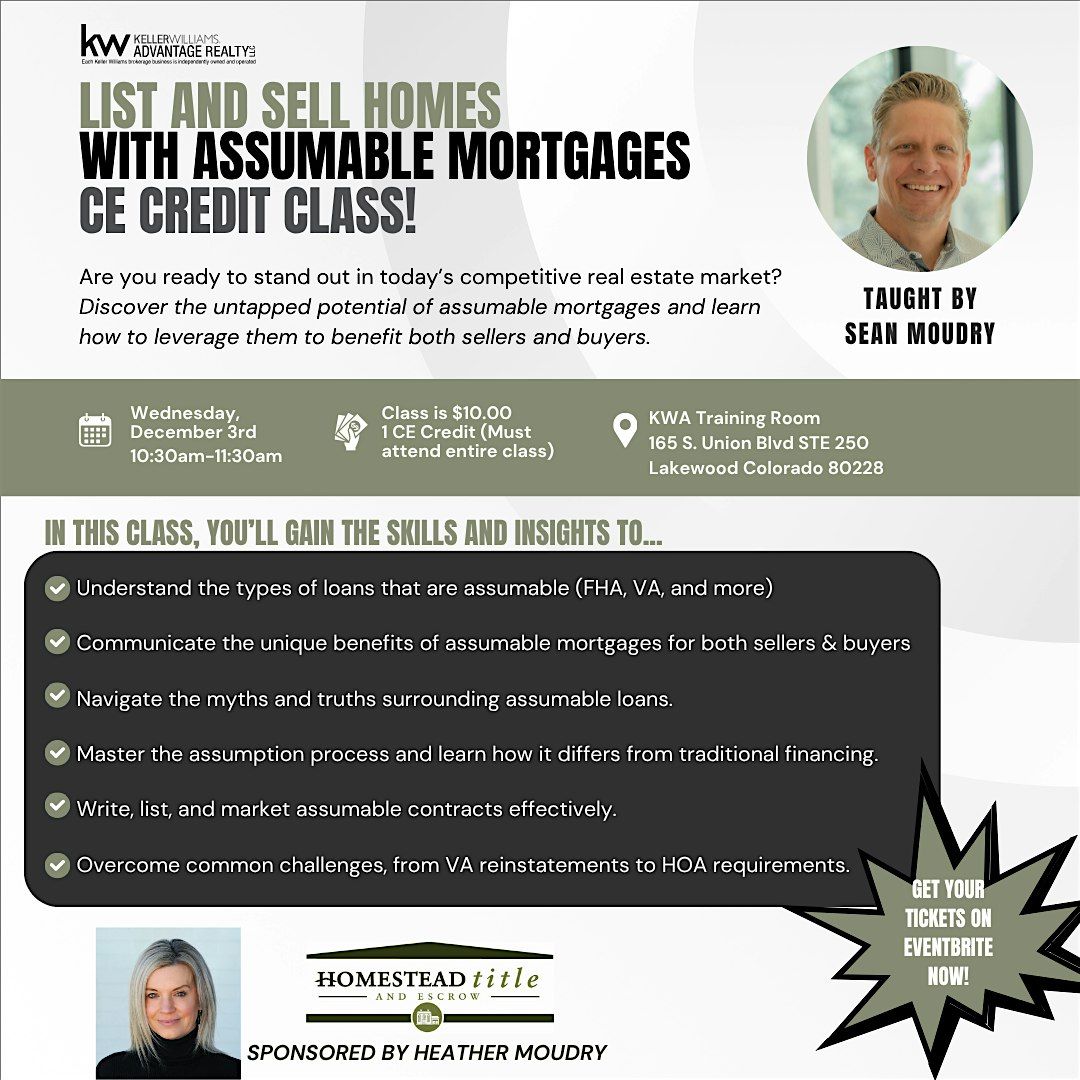 List & Sell Homes with Assumable Mortgages - 1 CE Credit, 3 December | Event in Lakewood | AllEvents