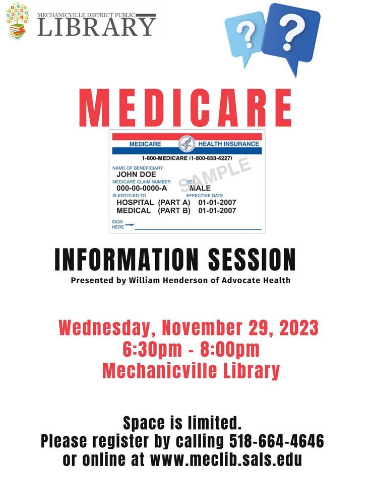 Medicare Explained, Mechanicville District Public Library, November 29