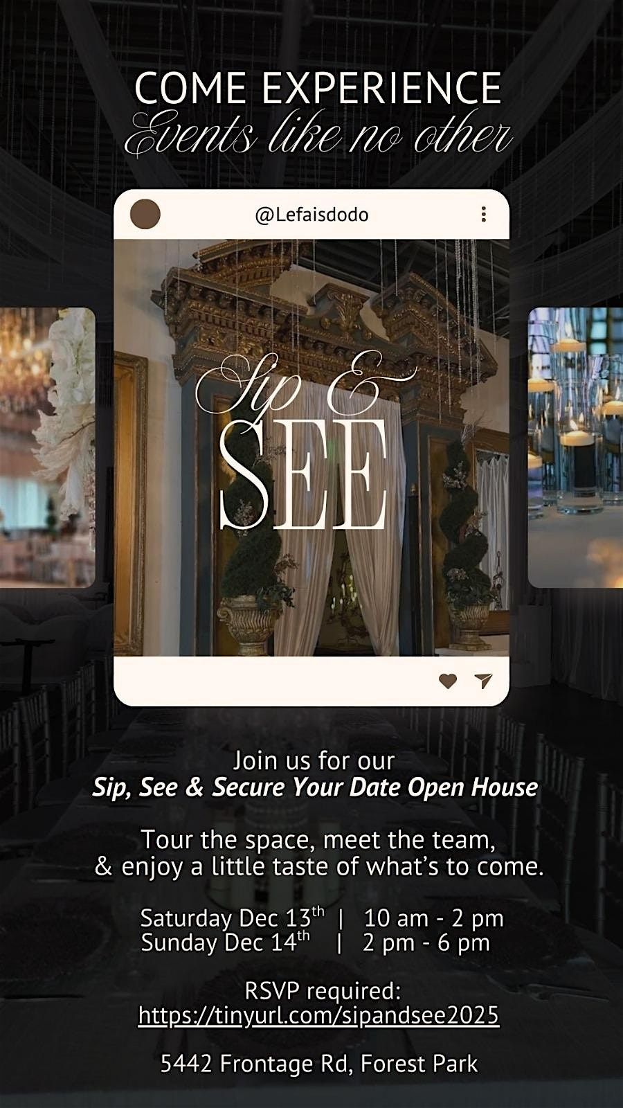 Sip, See & Secure Your Date Open House, 13 December | Event in Forest Park | AllEvents