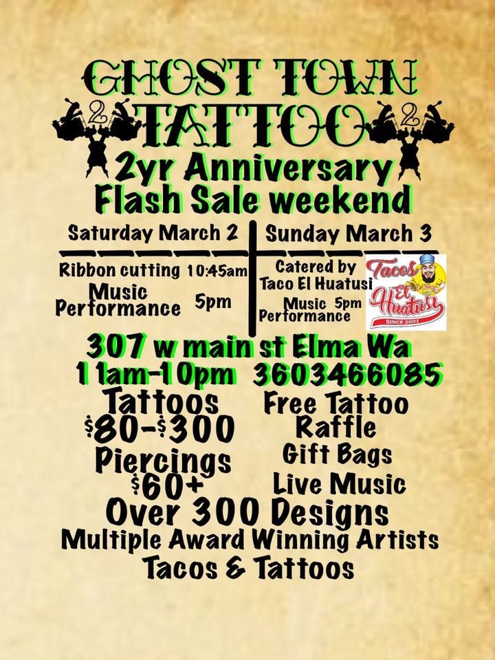 2 year Anniversary Tattoo Flash Sale Ghost Town Tattoo Elma , Ghost