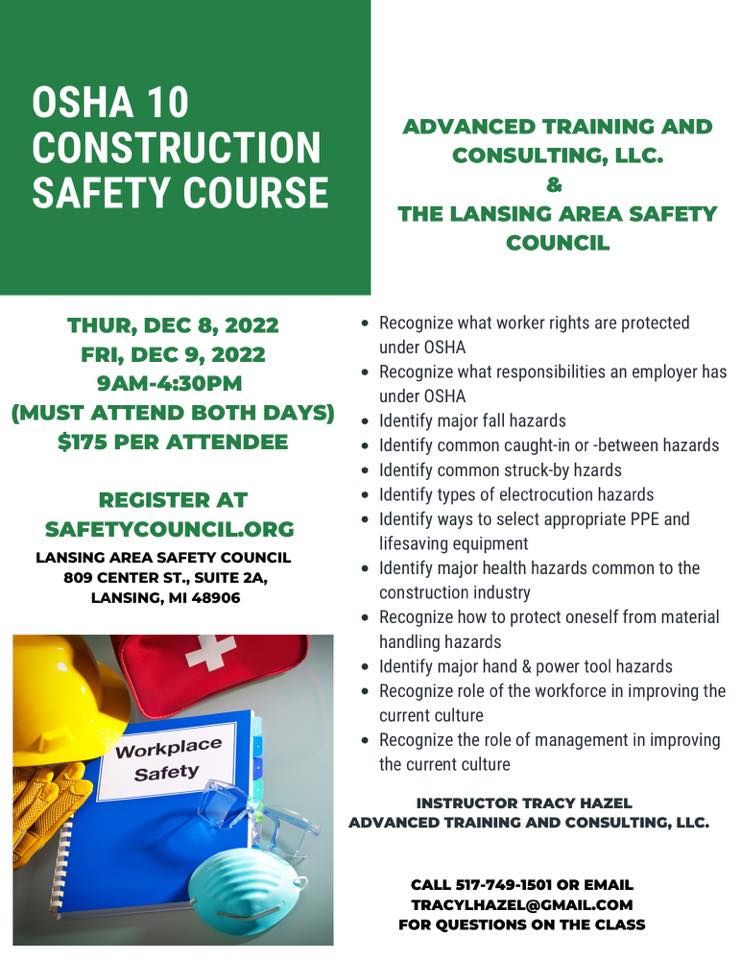 OSHA 10 Construction Safety Training (open enrollment), Lansing Area
