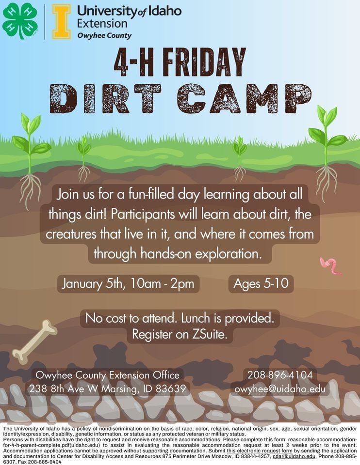 4H Friday Dirt Camp, University of Idaho Owyhee County Extension