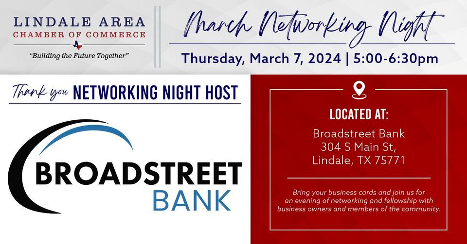March 2024 Networking Night, Mineola Community Bank, Lindale, March 7 2024 AllEvents.in
