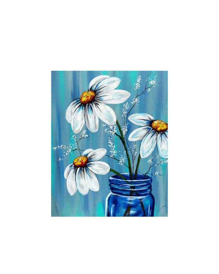 Daisy Mason Jar at Wine and Canvas Paint and Sip, Wine and Canvas Las