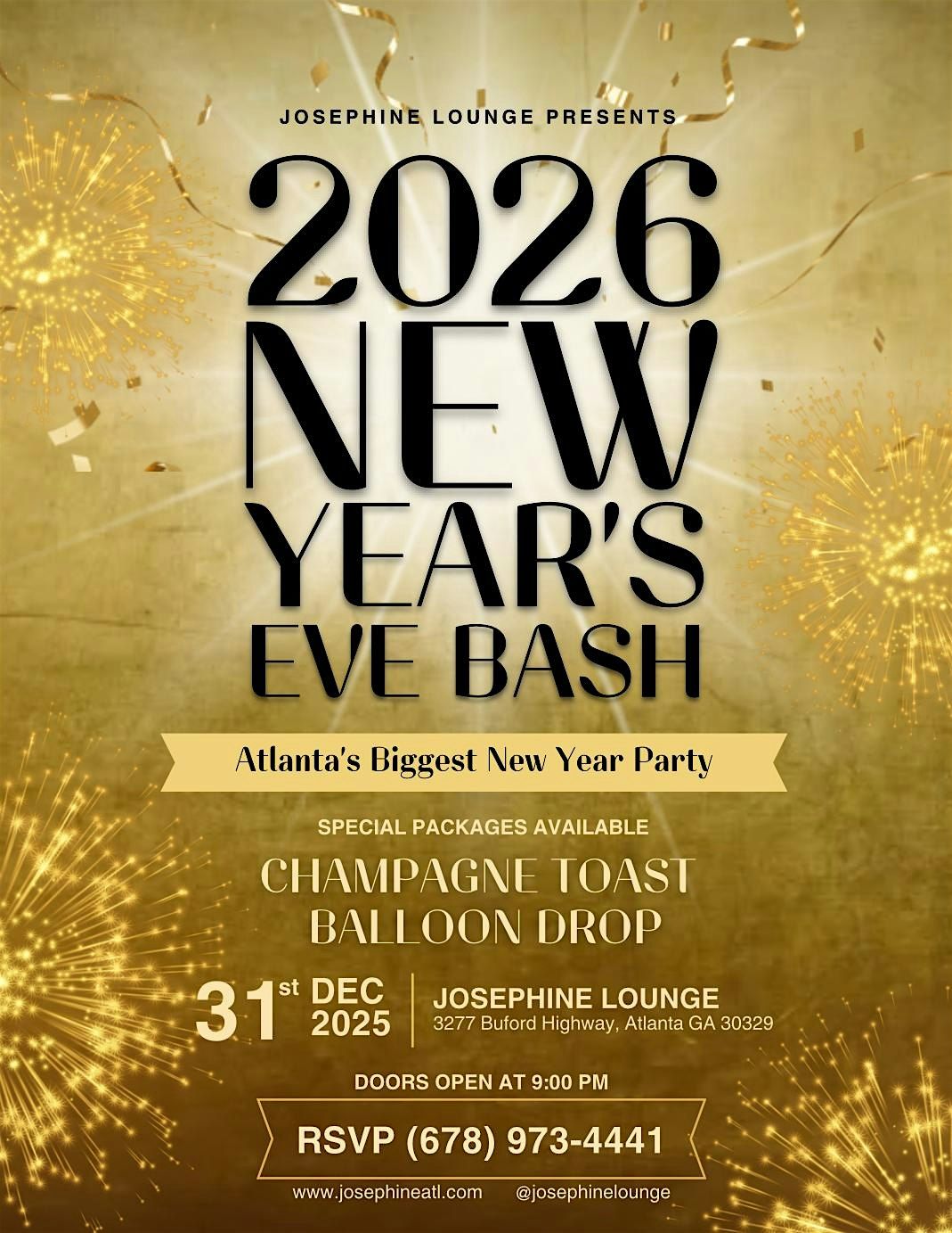 JOSEPHINE LOUNGE NYE 2026, 31 December | Event in Atlanta | AllEvents