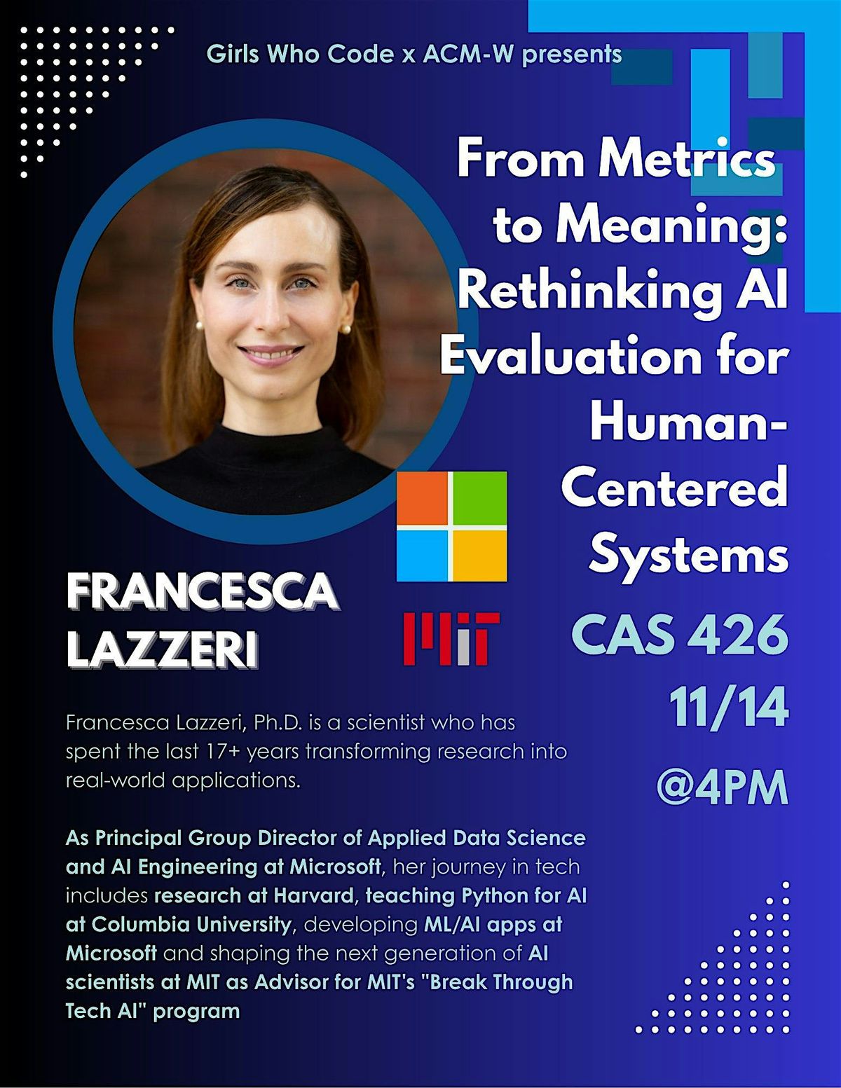 ACM-W x GWC : From Metrics to Meaning: Rethinking AI Evaluation for Humans, 14 November | Event in Boston