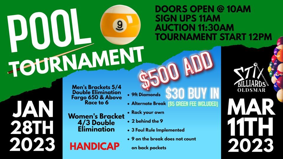 9 BALL TOURNAMENT AT STIX OLDSMAR!, Stix Oldsmar, Palm Harbor, January