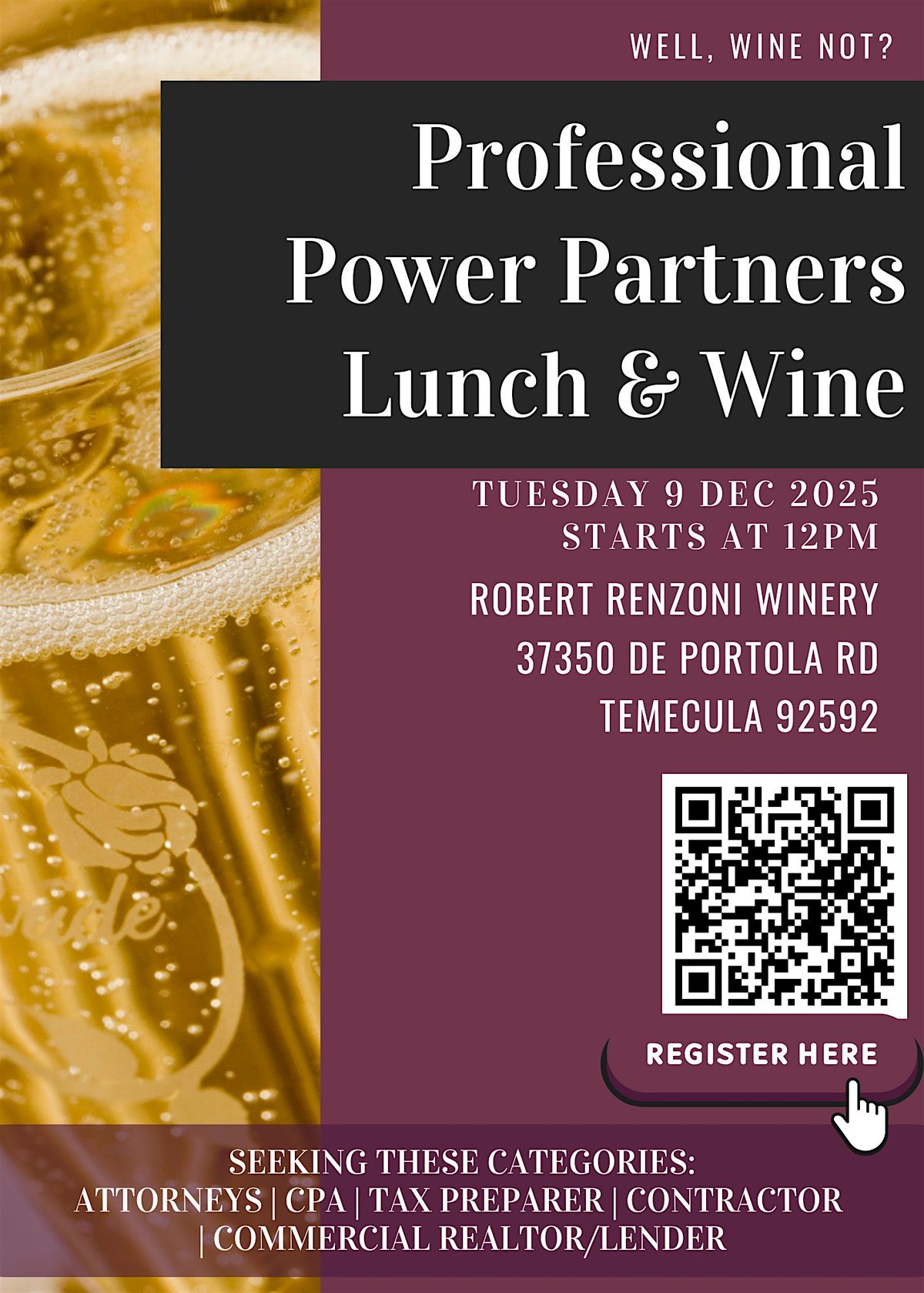 Lunch & Wine Mixer – Professional Power Partners, 9 December | Event in Temecula | AllEvents