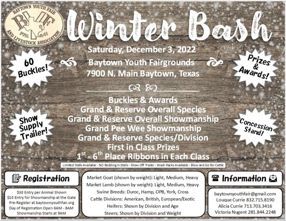 Winter Bash Baytown Youth Fair Livestock Assoc December 3 22 Allevents In