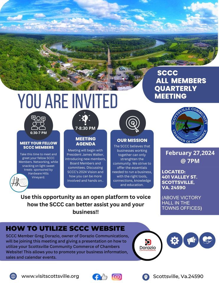 SCCC All Members Quarterly Meeting , 401 Valley St, Scottsville, VA  24590-4969, United States, February 27 2024 | AllEvents.in