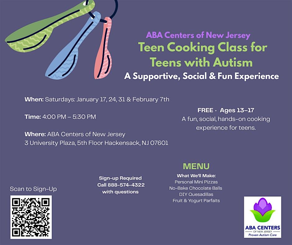 Teen Cooking Club for Teens with Autism - Use QR code below to sign up