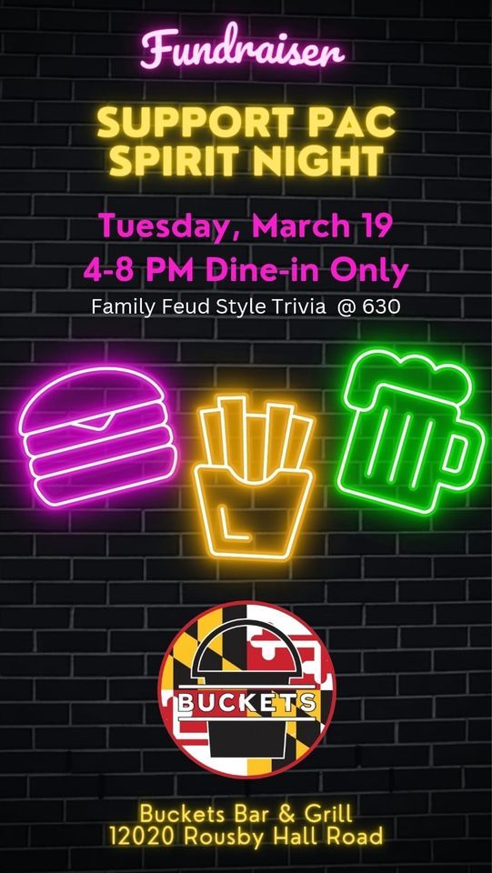 PAC Spirit Night, Buckets Bar and Grill, Lusby, March 19 2024 AllEvents.in