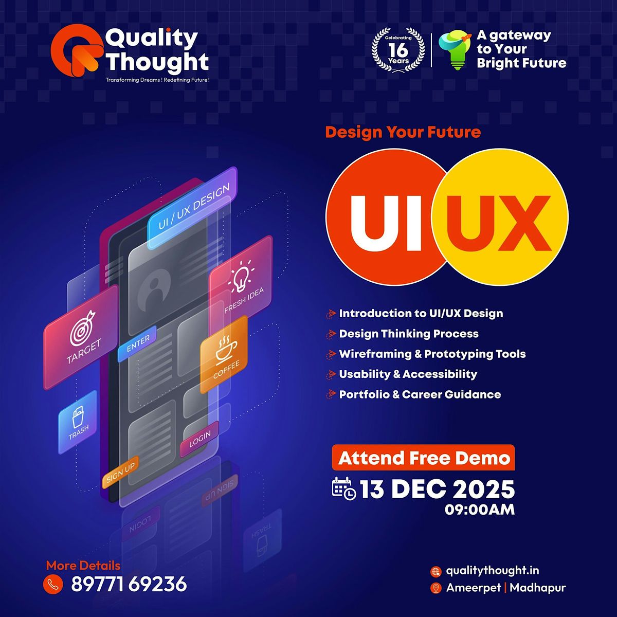 UI/UX Design Course – Free Demo by Quality Thought on 13Dec2025 at 09:00am, 13 December | Event in Hyderabad