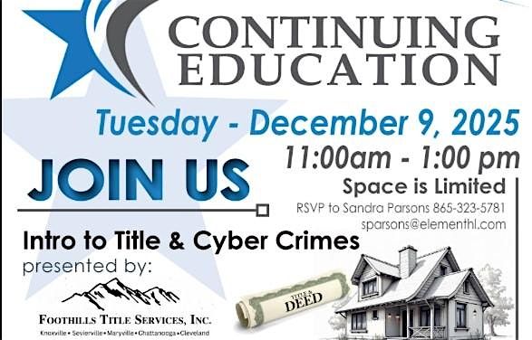 Intro to Title & Cyber Crimes 2 Credit CE, 9 December | Event in Knoxville | AllEvents