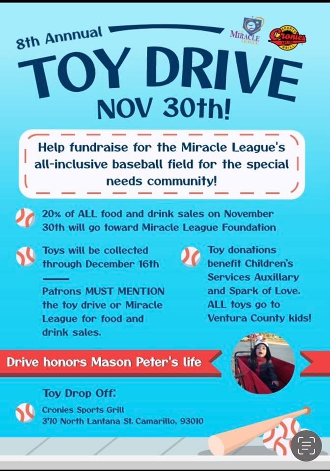 Toy Drive & Miracle League Fundraiser, Cronies (Camarillo, CA