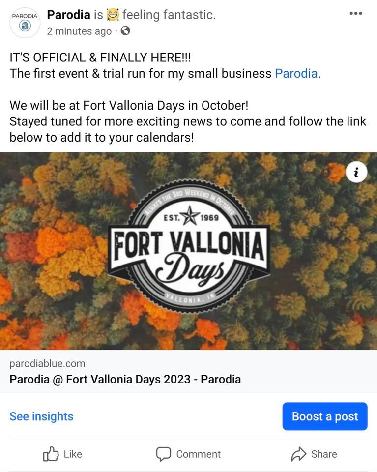 Fort Vallonia Days, Fort Vallonia Days!, October 21 to October 22