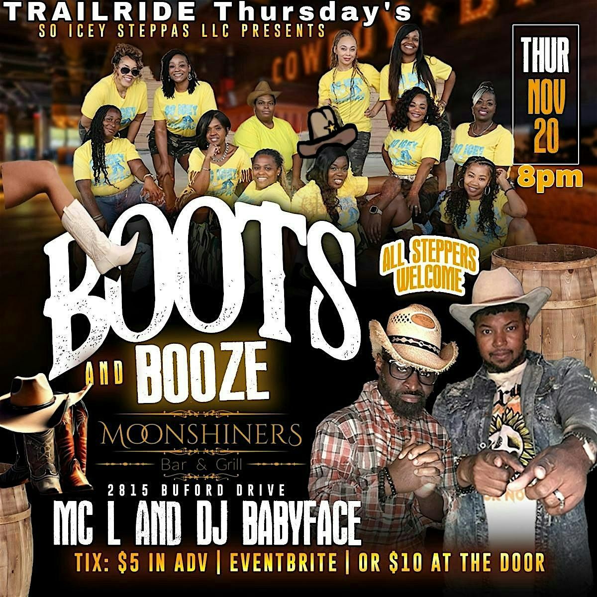 Boots and Booze - TRAILRIDE THURSDAYS at Moonshiners-Buford GA, 20 November | Event in Buford | AllEvents