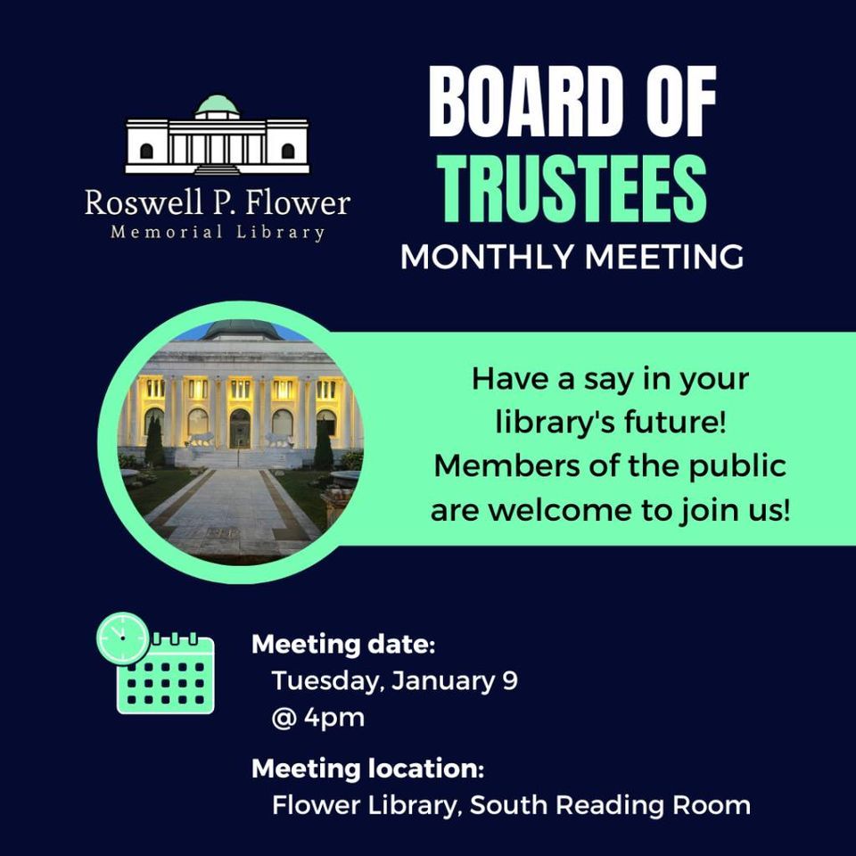 Library Board Meeting, Flower Memorial Library, Watertown, January 9