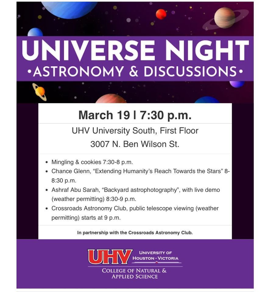 UHV Universe night -Open to the public Free!, University of Houston ...