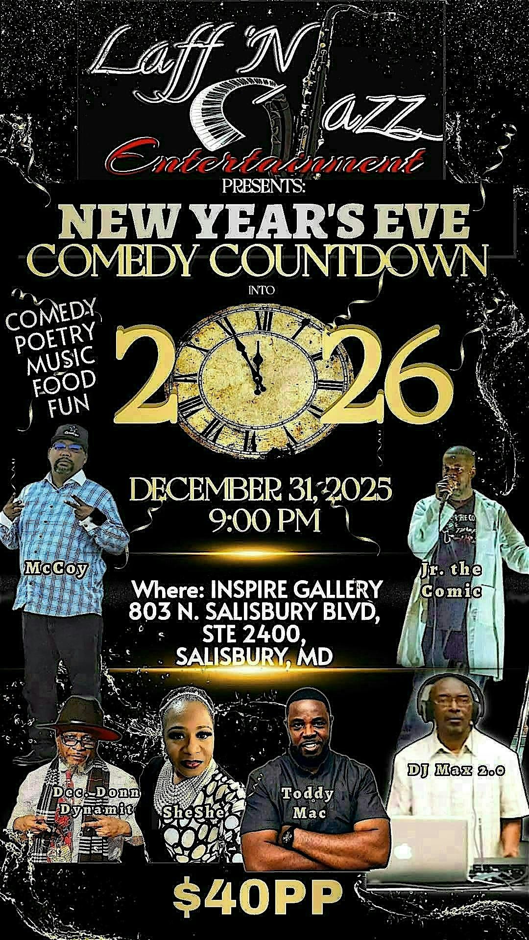 LAFF 'N JAZZ ENTERTAINMENT PRESENTS: NEW YEAR'S EVE COMEDY COUNTDOWN 2026, 31 December | Event in Salisbury