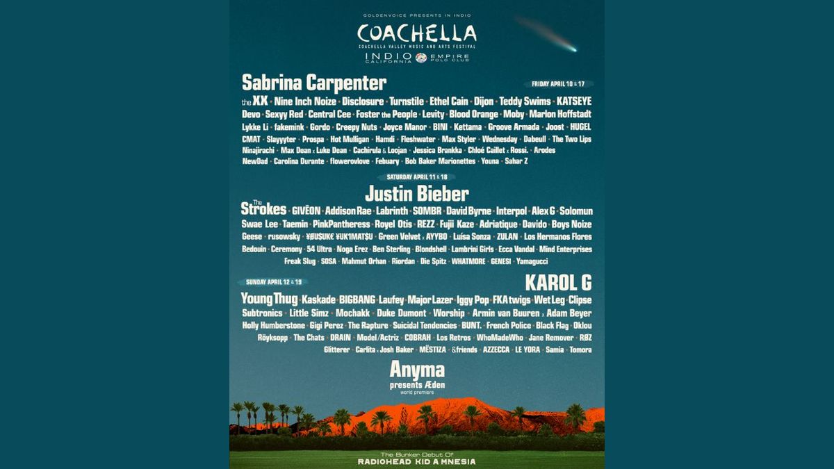 Coachella 2026 Weekend 1: Sabrina Carpenter  Justin Bieber & Karol G - 3 Day Pass, 9 April | Event in Indio