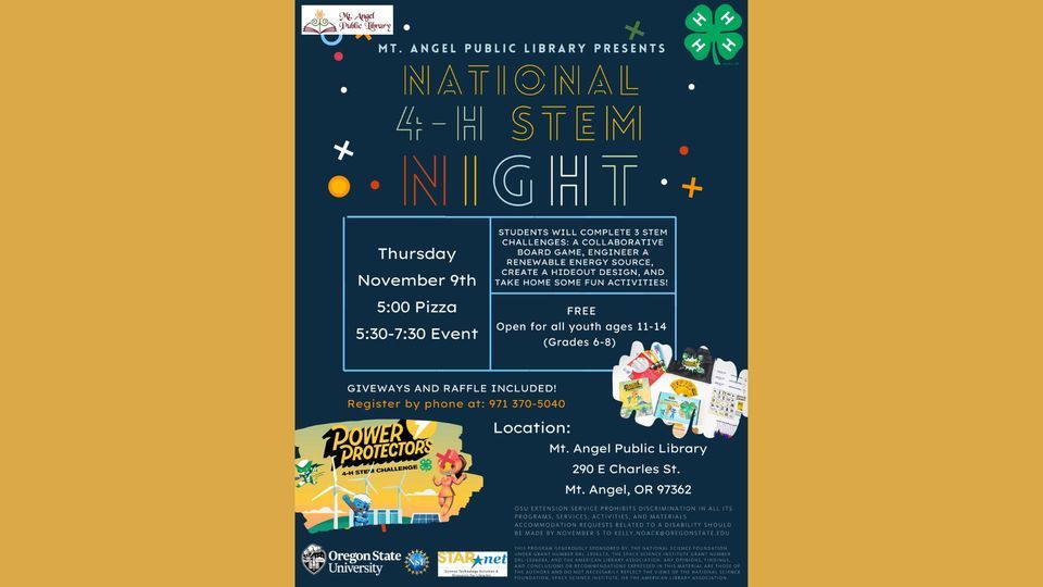 National 4H STEM Night , Mt. Angel Public Library, Mount Angel