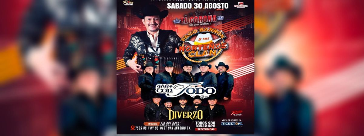 PACO BARRON Y SUS NORTEÑOS CLAN & MAS, 30 August | Event in San Antonio | AllEvents