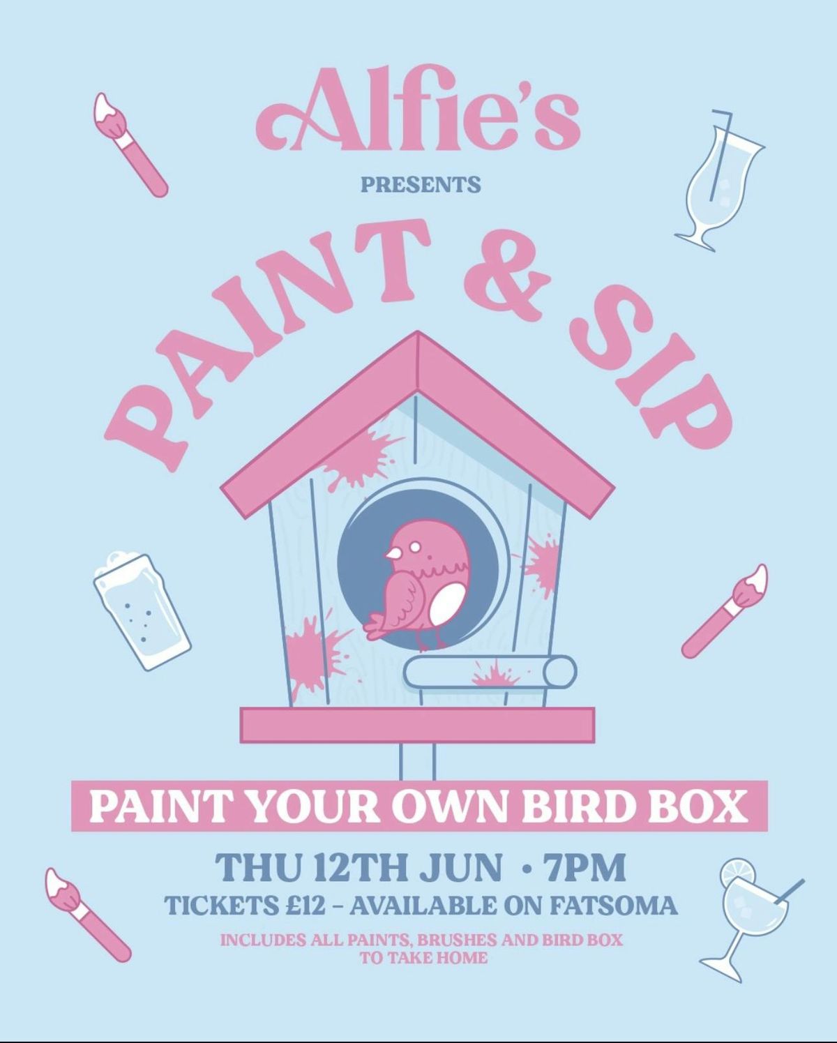 Bird box Sip &amp; Paint - Alfie’s Bar - Thursday 12th June  , 12 June | Event in Newcastle Upon Tyne