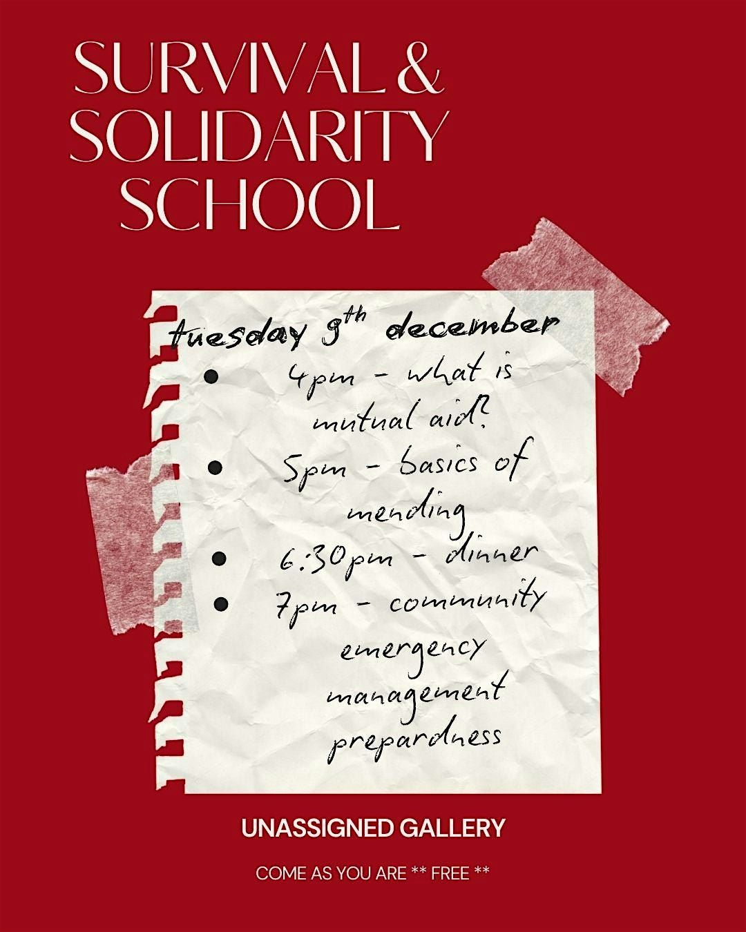 Survival and Solidarity School at Unassigned Gallery | Event in Brunswick | AllEvents