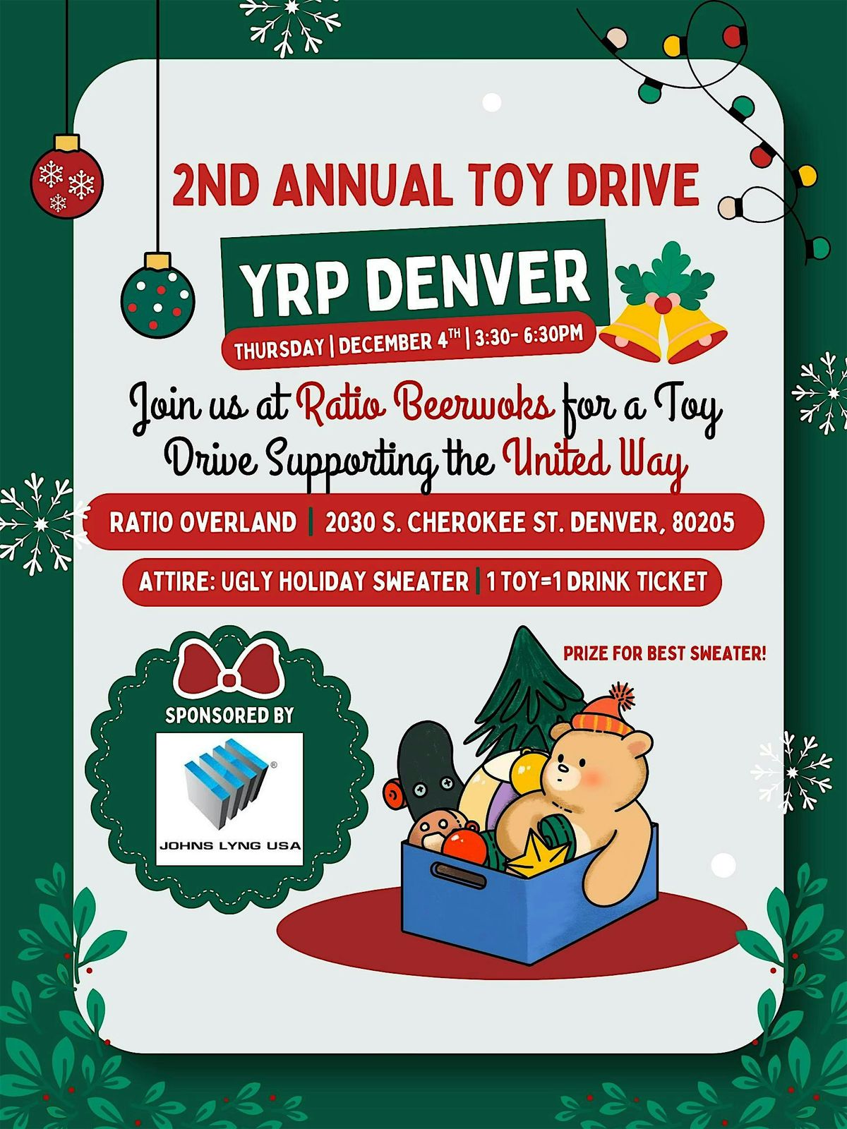 YRP Denver - 2nd Annual Toy Drive & Ugly Sweater Party, 4 December | Event in Denver | AllEvents