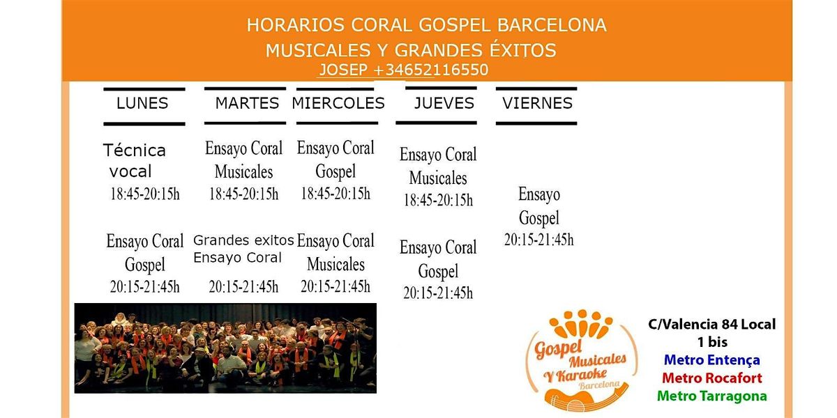 Ensayo gratis de Coral GospelBarcelona, musicales ,música moderna ,técnica | Event in Barcelona | AllEvents