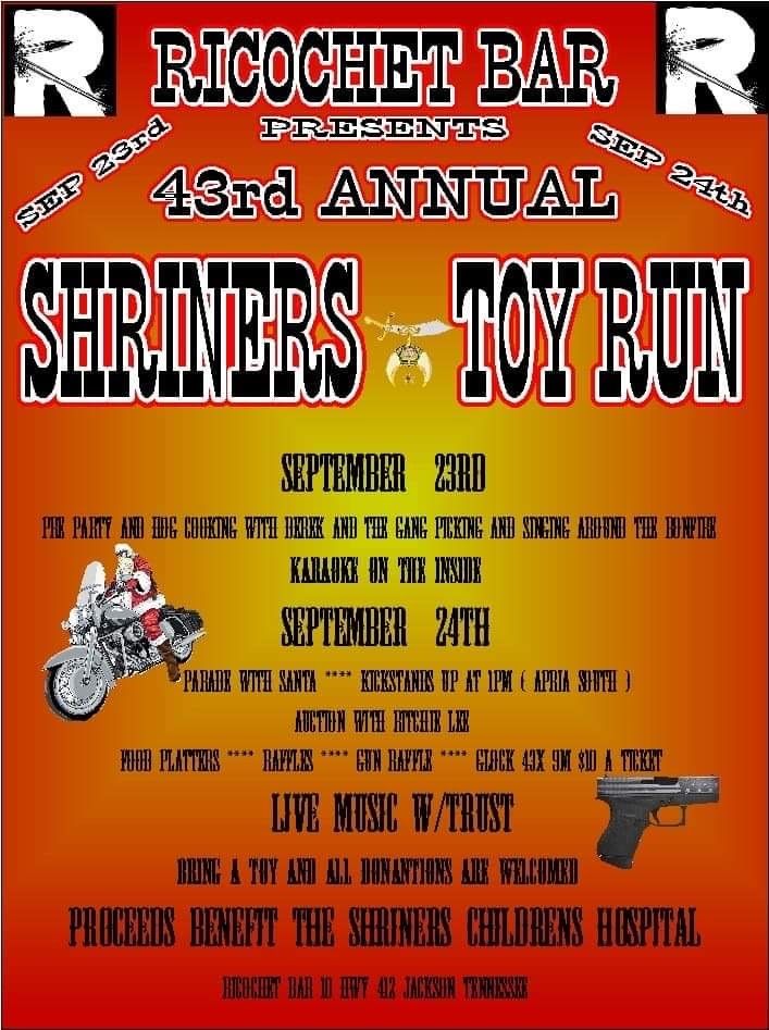 43rd Annual Shriners Toy Run w/the band Trust, Ricochet Bar, Jackson