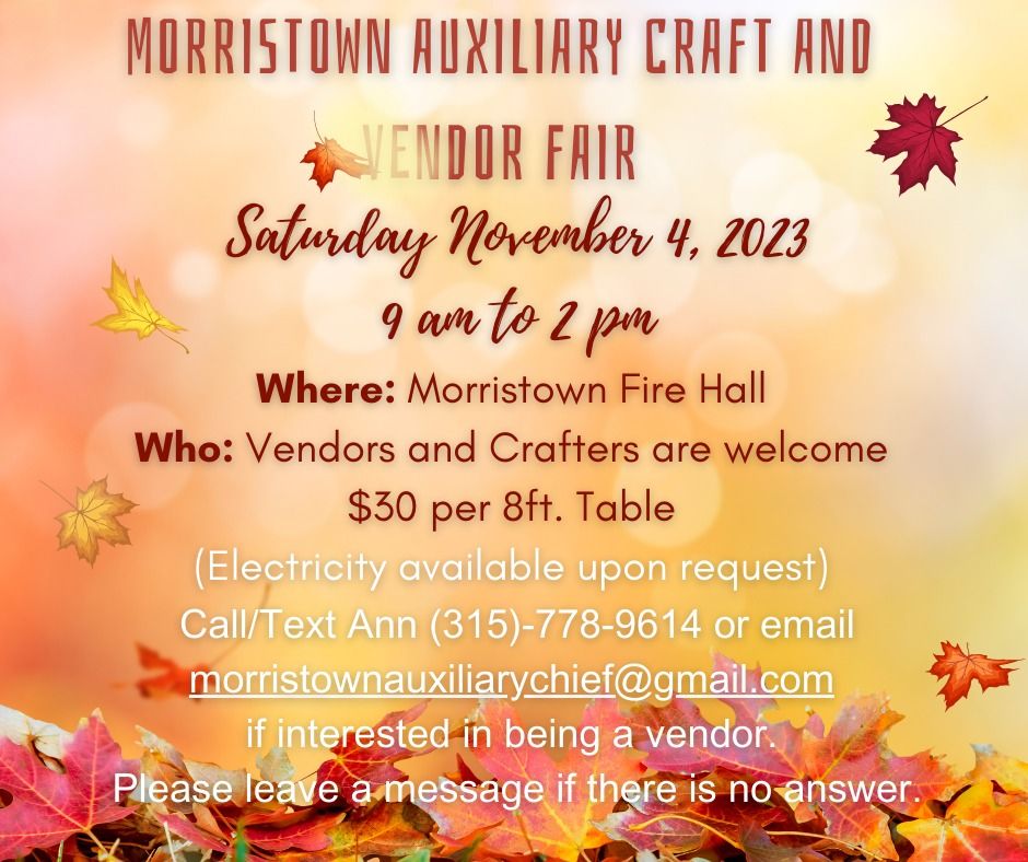 Annual Fall Craft and Vendor Fair , Morristown NY Volunteer Fire