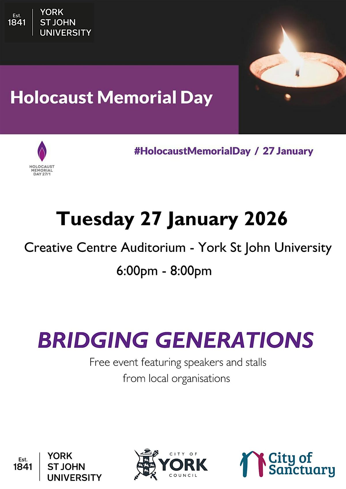 York Holocaust Memorial Day 2026 – Bridging Generations, York St John ...
