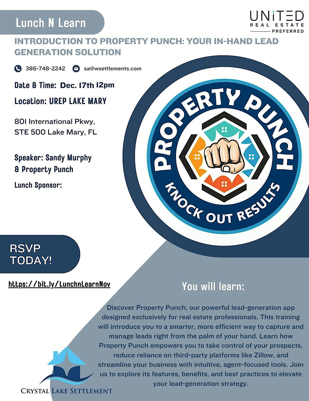 Lunch N Learn | Intro to Property Punch: Your In-Hand Lead Gen. Solution, 17 December | Event in Lake Mary