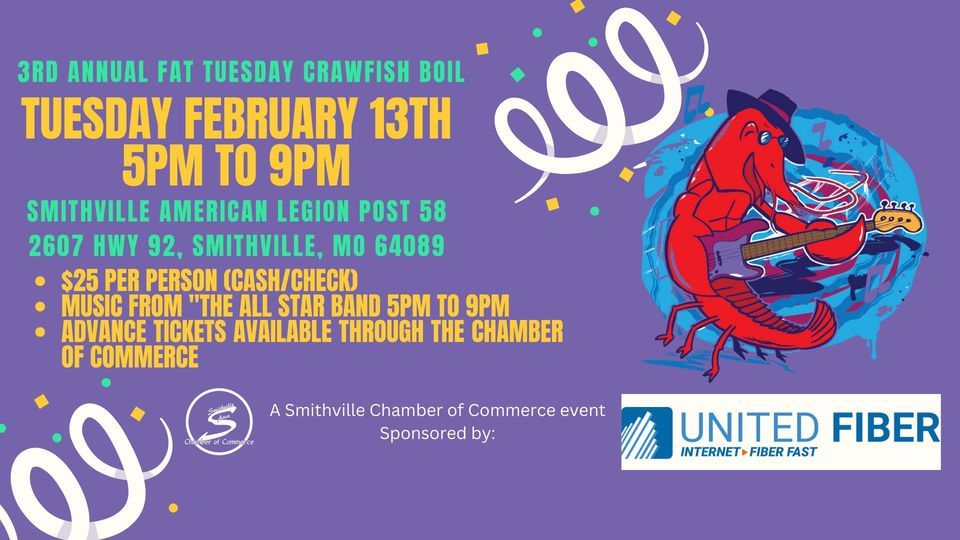 3rd Annual Fat Tuesday Crawfish Boil, Smithville American Legion Post