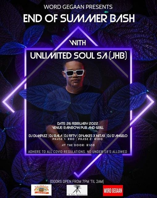 End Of Summer Bash With Unlimited Soul Sa Rainbow Pub Grill East London 26 February To 27 February