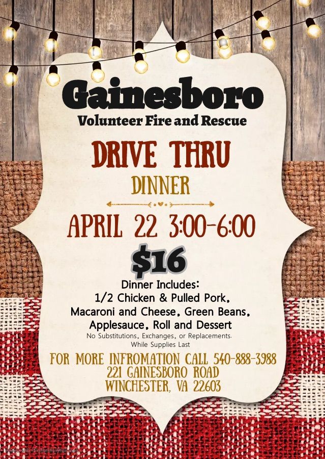 April Drive Thru Dinner, Gainesboro Volunteer Fire and Rescue