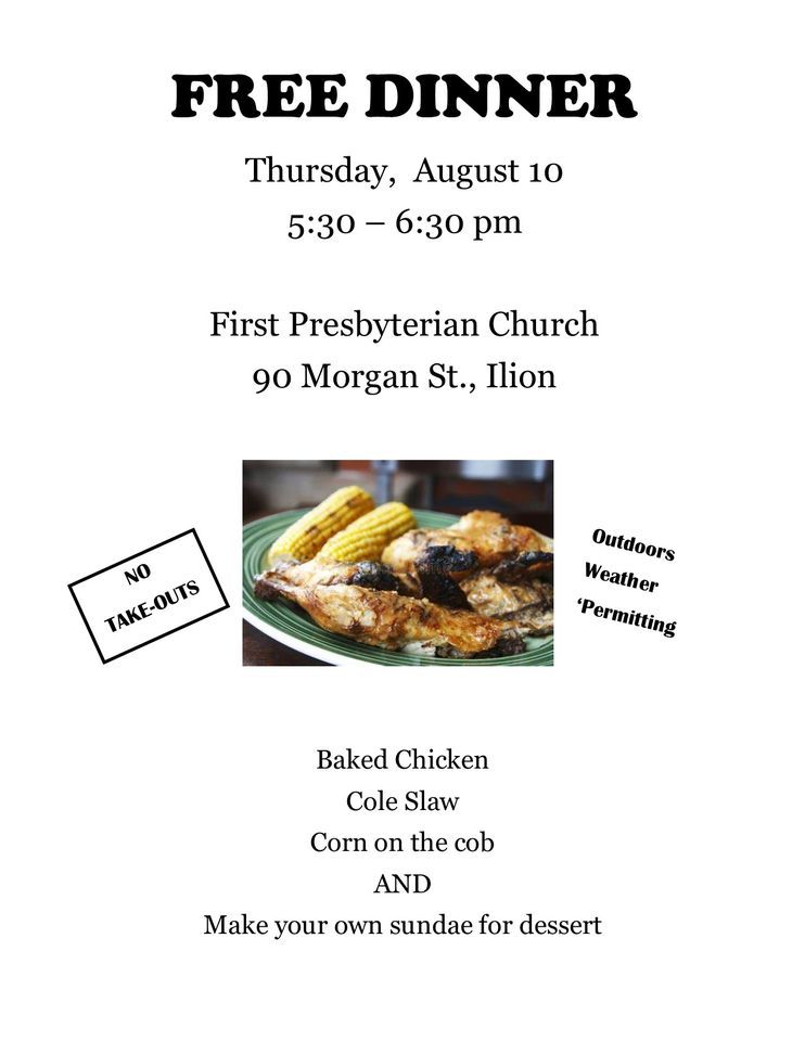Free Dinner Baked Chicken, First Presbyterian Church, Ilion, New York