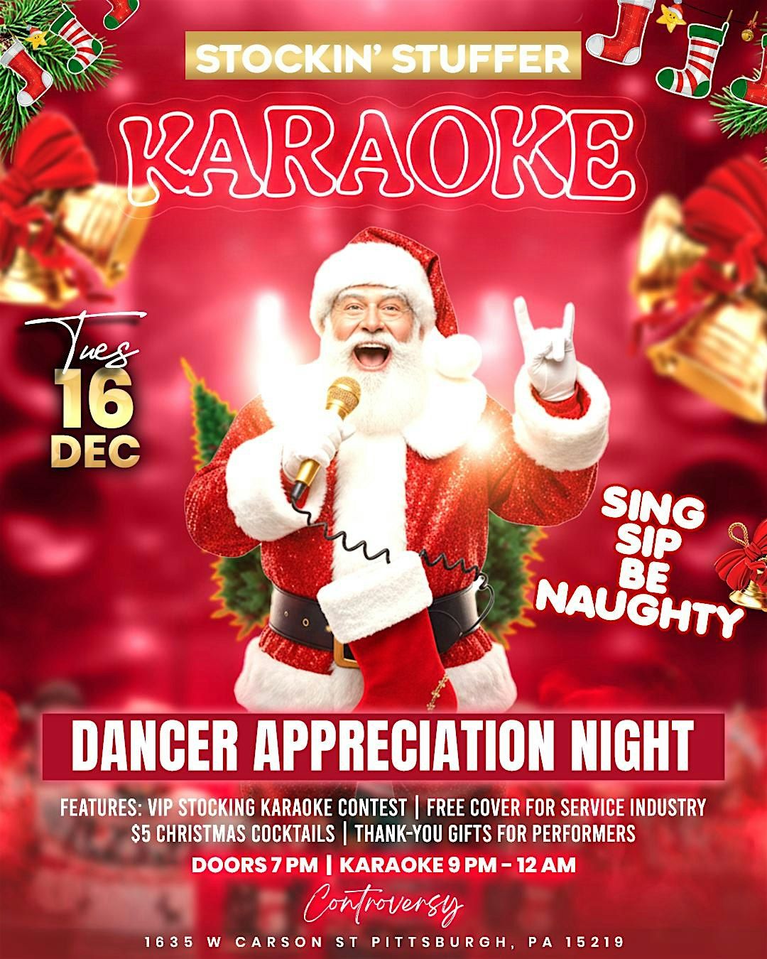 DANCER APPRECIATION NIGHT + Stockin’ Stuffer Karaoke, 16 December | Event in Pittsburgh | AllEvents
