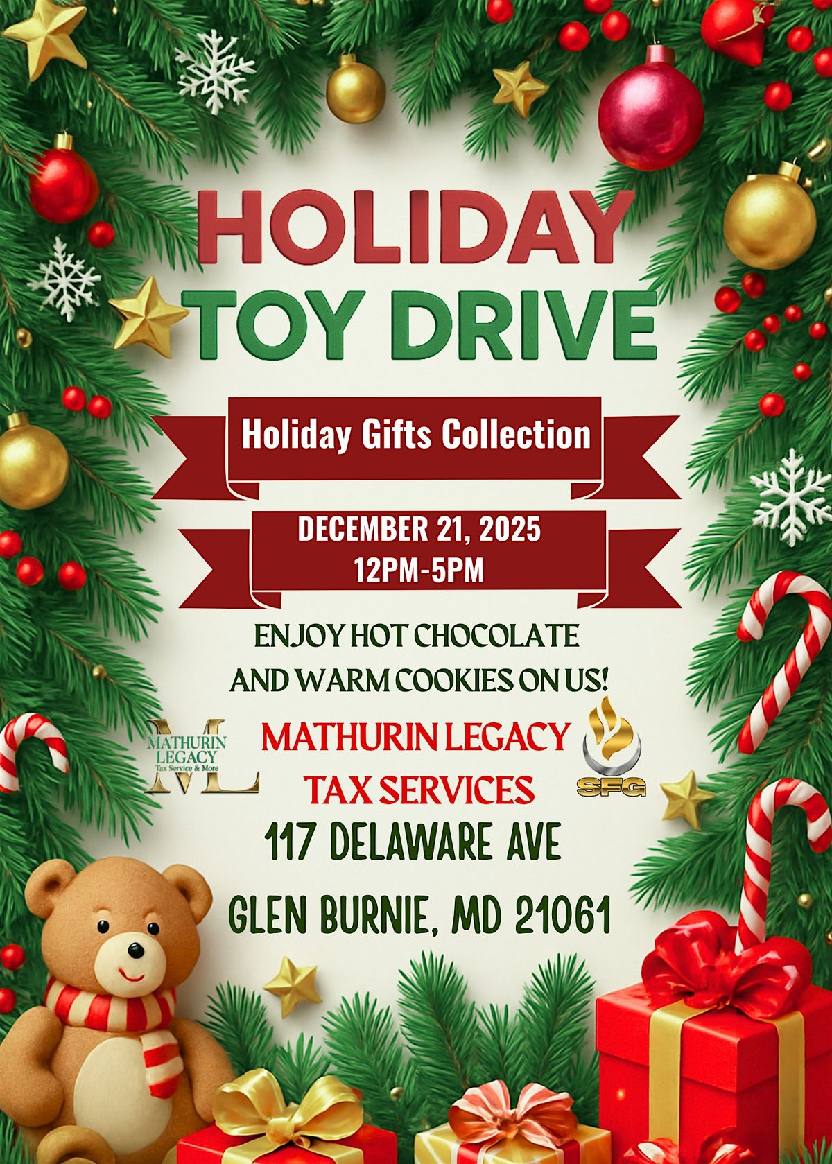 Mathurin Legacy Toy Drive & Hot Chocolate Day (Age 1-13), 21 December | Event in Glen Burnie | AllEvents